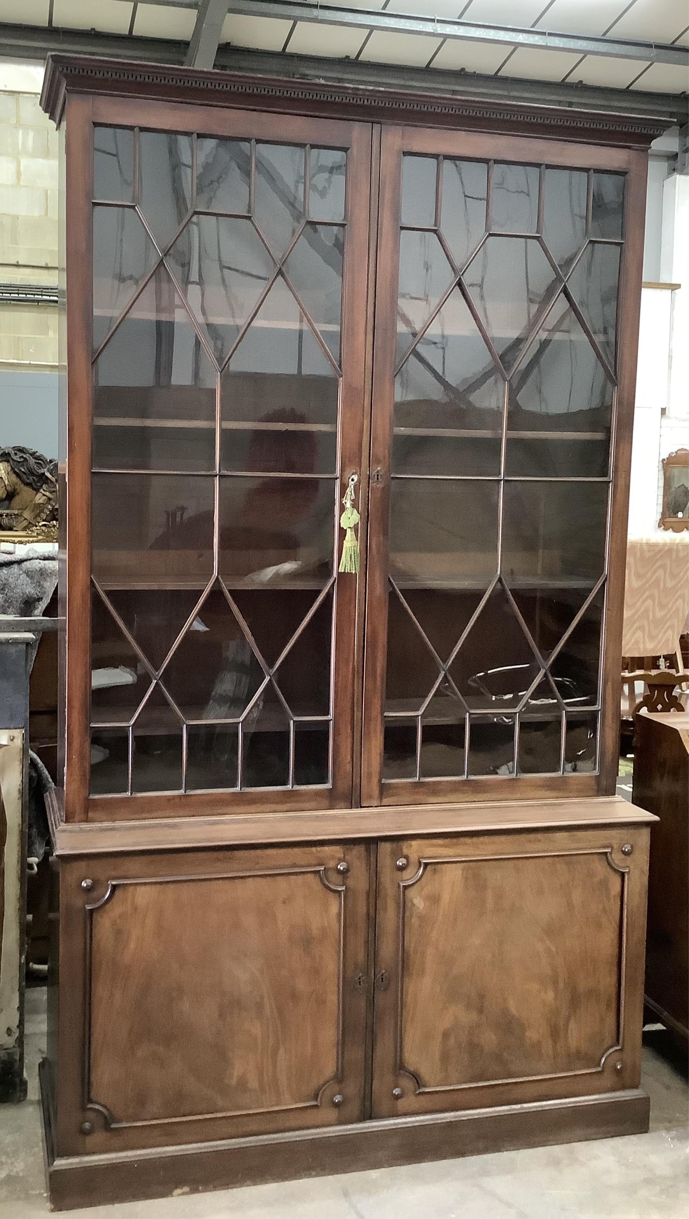 A George III mahogany library bookcase, width 160cm, depth 52cm, height 271cm. Condition - fair